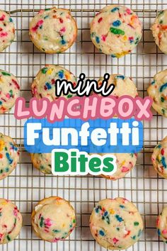 These Homemade Mini Funfetti Muffins are the perfect bite-sized treat for your kids lunchbox. Moist, delicious, and mess-free, your kids (and you!) are sure to love them! Homemade Snacks That Last, Party Muffin Recipe, Little Debbie Muffin Recipe, Homemade Funfetti Mini Muffins, Homemade Mini Muffins Kids, Mini Birthday Muffins, Little Muffins Recipes, Copycat Lil Bites Muffins, Diy Mini Muffins