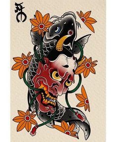 Japanese Demon Tattoo Traditional, Japan Tattoo Traditional, Japanese Demon Tattoo Design, Japan Traditional Tattoo, Japanese Tattoo Flash, Japanese Demon Tattoo, Traditional Japanese Tattoo Flash