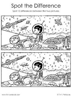 an image of two comics with space and rockets in the sky, one is saying spot the