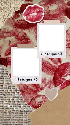 the collage is made up of paper and pictures with words on them that say i love you