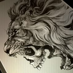 a black and white drawing of a lion