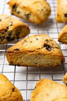 chocolate chip scones cooling on a wire rack