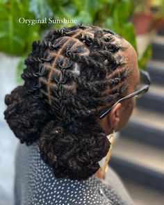 Loc Inspo • Instagram Simple Dreads Styles For Women, Locs Hairstyles With Added Hair, Loc Bun Styles Updo, 2 Ponytails With Locs, Natural Hair Locks Hairstyles, Updo Hairstyles With Locs, Braided Locs Women, Two Braid Loc Styles, Cute Long Loc Hairstyles