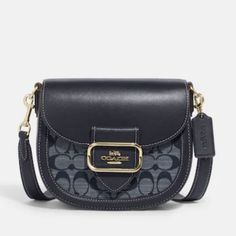 Coach, Small Size, Snap Closure, Leather, Denim Blue Color Chic Blue Bags With Leather Trim, Coach Saddle Bag, Vintage Leather Handbag, Red Leather Bag, Black Crossbody Purse, Small Crossbody Purse, Black Leather Crossbody Bag, Leather Denim, Woman Bags Handbags