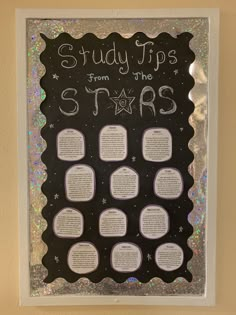 a black and white poster with writing on it that says study tips from the stars