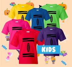 Made to order These Crayon Shirts are adorable!! For your upcoming masquerade party or Halloween event, are you looking for something funny, a little crazy, or playful? Well you're in luck! No matter the occasion, my selection of costumes is sure to catch people's attention for an affordable price. Kids: 6.oz., 100% pre-shrunk cotton Sturdy heavyweight cotton Double-needle stitched for durability Fulfillment time --The average time for fulfillment will be 1-3 business days but can be up to 4-5 b Playful Pre-shrunk Tops For Halloween, Fun Black T-shirt For Party, Black Fun T-shirt For Casual Party, Fun Black Party T-shirt, Fun Halloween Shirt With Cartoon Print, Fun Halloween Costume Party T-shirt, Fun Halloween Shirt With Character Print, Black Fun T-shirt For Costume Party, Fun Short Sleeve T-shirt For Costume Party