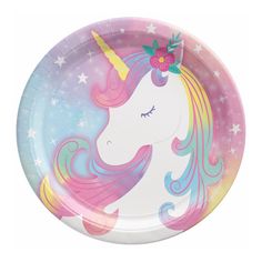 Buy Kids Birthday Enchanted Unicorn Dessert Plates 7 inches, 8 Count sold at Party Expert Unicorn Paper Plates, Unicorn Plates, Birthday Plates, Colored Plates, Unicorn Desserts, Halloween Kit, Unicorn Party Supplies, Unicorn Party Favors, Party Expert