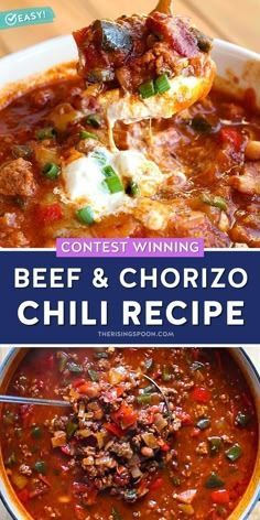 beef and chorizo chili recipe with the title