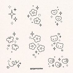 some cute little drawings that are on a white paper with stars and clouds in the sky