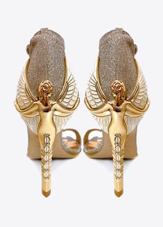 Gold Embellished Sandals For Gala, Egyptian Sandals, Golden Heels, Concept Shoes, Holiday Heels, Snake Shoes, Shoe Hacks, Ancient Egyptian Jewelry, Golden Shoes