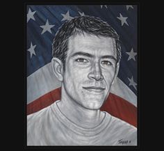 a drawing of a man in front of an american flag