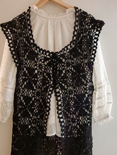 "Measurements : Length 40102cn For bust to 38\", 92cm" Crochet Lace Vest, Mens Crochet, Long Black Vest, Maxi Vest, Hippie Crochet, Lace Vest, Gilet Long, Crochet Vest, Wool Vest