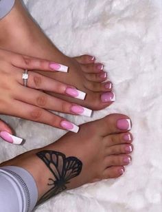 Pink And White French Tip Toes, Lime Nails, Glow Nails, Short Square Acrylic Nails