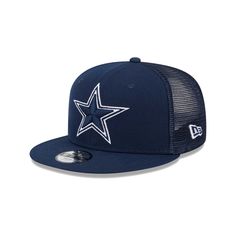 Your youngster is a die-hard Dallas Cowboys fan and loves to show off their unwavering loyalty for the team. Help them highlight that unyielding devotion by grabbing this Main 9FIFTY cap from New Era. Featuring stunning Dallas Cowboys graphics embroidered on the crown, this hat is also built with a trucker construction and includes a snapback closure to ensure a comfortable fit.Your youngster is a die-hard Dallas Cowboys fan and loves to show off their unwavering loyalty for the team. Help them highlight that unyielding devotion by grabbing this Main 9FIFTY cap from New Era. Featuring stunning Dallas Cowboys graphics embroidered on the crown, this hat is also built with a trucker construction and includes a snapback closure to ensure a comfortable fit.PRODUCT FEATURESHigh CrownFlat billStr Blue Collegiate Fitted Hat For Game Day, Navy Fan Merchandise Cap, Blue Collegiate Hat For Game Day, Blue Sports Fan Snapback Hat For Game Day, Blue Snapback Hat For Sports Fans On Game Day, Blue Snapback Hat For Game Day, Blue Fitted Hat For Baseball Season Fan Merchandise, Throwback Blue Baseball Season Hats, Blue Throwback Snapback Hat For Sports