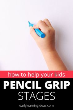 Wondering about how kids develop their pencil grasp? Learn all about pencil grip stages, so you know what to expect & how to help your kids.  Learn about the different stages of pencil grip development.  You will get ideas for activities to help your kids and get ideas for crayons and pencils that are perfect for your kids in preschool, kindergarten, preK, and special education classroom. Tap to learn more, & find more activities for your kids from preschool activity ideas Pencil Grasp Development, Pencil Grasp, Types Of Pencils, Fun Educational Activities, Fine Motor Skills Activities