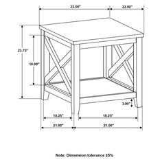 the side table is shown with measurements