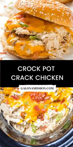 the crock pot chicken is loaded with shredded cheese and other ingredients to make it