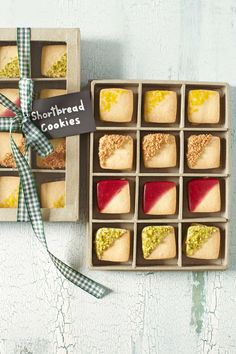 an assortment of shortbread cookies in a box