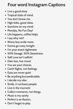 Four words Captions for Instagram Summer Instagram Captions, Ig Caption, Citations Instagram, One Word Caption, Attitude Caption For Instagram, Short Captions, Caption Instagram