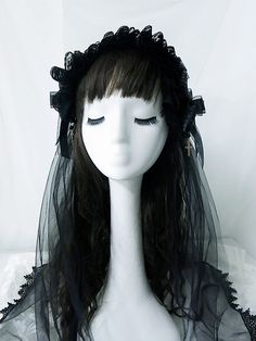 Hairband Width: 17cm.  Bowknot Size: 12*13cm.  Veil Length: 65cm.  Attention: This price includes a hairband, a veil only, others are not included. Adjustable Headband For Church, Black Bow Hair Accessories For Wedding, Veil Length, Gothic Lolita, Veil, Size 12