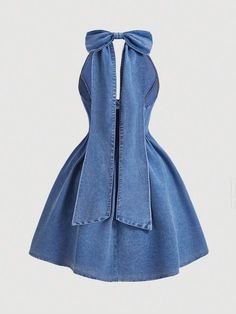 Denim Design Ideas, Dress Denim, Cute Fitted Denim Dresses, Elegant Fitted Mini Denim Dress, Shein Dress Classy, Luxury Chic Knee-length Denim Dress, Cheap Mini-length Denim Dress, Blue A-line Denim Mini Dress