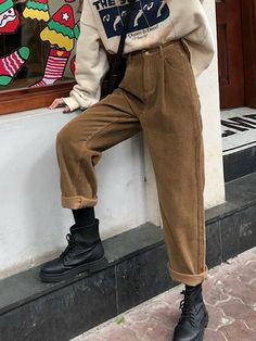 Corduroy Cargo Pants, 00s Mode, Pants Elastic Waist, Korean Casual, 90s Streetwear, Fleece Pants, Casual Trousers