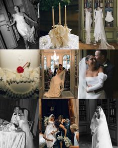 black and white wedding pictures with bride and groom in front of bookshelves, candles