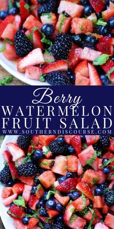 berry watermelon fruit salad with mint and blackberries