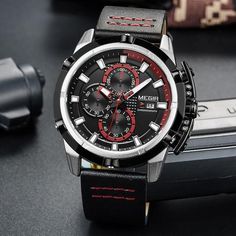 Shadow |2019- Waterproof Leather  Wrist watch - SpringLime Classic Red Leather Watch, Elegant Business Chronograph Watch, Red Leather Watch With Round Dial, Formal Red Leather Watch, Red Leather Formal Watch, Red Leather Chronograph Watch, Red Leather Watch For Formal Occasions, Red Leather Business Watch, Red Leather Quartz Watches