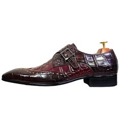 Refine your formal look with these unique dress shoes, featuring a luxurious crocodile pattern and a sophisticated monk buckle strap. Crafted from genuine leather, these slip-on shoes are perfect for weddings and formal occasions. Their breathable and waterproof design ensures exceptional comfort, while the mixed colors offer a unique, stylish twist. Ideal for adding a touch of class to your elegant attire. Semi-formal Fitted Monk Strap Slip-on Shoes, Fitted Slip-on Monk Strap Shoes For Semi-formal Occasions, Elegant Wingtip Dress Shoes With Tang Buckle, Formal Fitted Loafers With Crocodile Pattern, Business Crocodile Pattern Slip-on Monk Strap Shoes, Business Crocodile Pattern Monk Strap Slip-on Shoes, Fitted Crocodile Pattern Loafers For Business, Fitted Leather Loafers With Crocodile Pattern, Business Slip-on Monk Strap Shoes With Crocodile Pattern