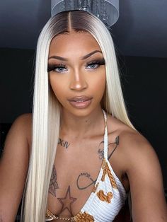 CurlyMe Ombre Blonde Hair With Brown Root Straight Hair 13x4 Lace Front Wigs Human Hair Ombre Blonde Hair, Blonde Hair With Brown, Good Quality Wigs, Ombre Blond, Ombre Blonde, Lace Front Wigs Human Hair, Frontal Hairstyles, Beautiful Wigs, Best Wigs