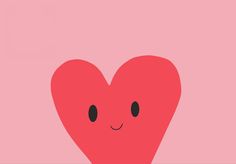 a red heart with two eyes and a smile on it's face in front of a pink background