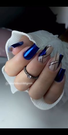 Summer Nails Art, Blue And Silver Nails, Elegant Touch Nails, Quick Nail Art, Chrome Nails Designs, Blue Acrylic Nails, Fancy Nails Designs, Trendy Nail Art Designs, Pretty Nail Art Designs