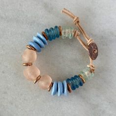 Pink and Light Blue Recycled Glass Bracelet With Ashanti and Copper Beads. Glass Java and Disc Ashanti Beads. Fair Trade Beads. - Etsy Kazuri Beads, Smoky Quartz Pendant, Orange Bracelet, Faceted Gems, Crystal Dangle Earrings, African Beads, Glass Bracelet, Trade Beads, Unisex Jewelry