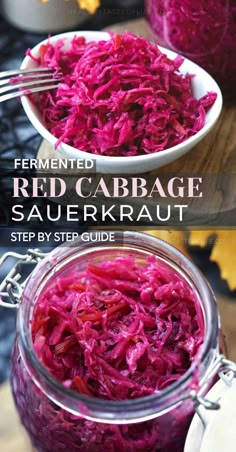 red cabbage sauerkraut in a glass jar with the title text overlay