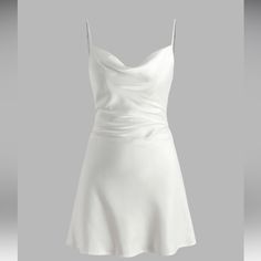 White Dress, Perfect For Bachelorette. I Bought A Size Too Big So It Is New With Tags. Paris Morgan, Long Sleeve Flowy Dress, White Satin Dress, Cowl Neck Cami, Glitter Mini Dress, Satin Cami Dress, Cami Mini Dress, Womens Trendy Dresses, Costura Diy