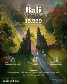 an advertisement for the bali international fair in malaysia, with images of buildings and trees