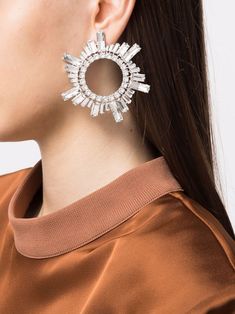 Begum earrings by Amina Muaddi. This item is in size UNI and the color is Silver Statement Earrings Wedding Dress, Streetwear Fashion Baddie, Amina Muaddi Begum, Fashion Baddie, Earrings Outfit, Bling Fashion, Kyle Richards, Cast Member, Amina Muaddi