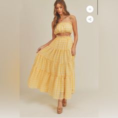 Skirt And Top Set - New With Tags! Casual Yellow Maxi Skirt For Vacation, Casual Yellow Tiered Maxi Skirt, Casual Yellow Maxi Skirt For Summer, Chic Yellow Maxi Skirt For Spring, Casual Yellow Maxi Skirt For Day Out, Casual Yellow Lined Maxi Skirt, Yellow Flowy Maxi Skirt For Day Out, Casual Yellow Skirt For Vacation, Yellow Spring Maxi Skirt For Day Out