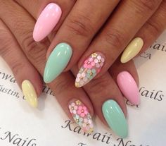 Pastel Nail Art, Easter Nail Art, Colorful Nail, Super Nails, Spring Nail Art, Easter Nails, Pastel Nails, Floral Nails