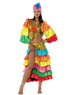 a woman in a colorful costume posing for the camera