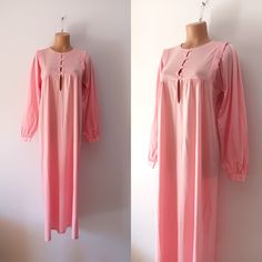 "Vintage Women Pink Cotton Nightie/Nightgown/Nightwear/Night Dress with Long Sleeve. Brand: Funny Claire. Full Length Night Gown. Maxi Long Nightie.  Ankle Length Nightie. Material: 100% Cotton (like jersey). Size: S. See the measurements. Color: pink. Solid Print. Long Sleeves. Measurements laying flat and doubled where necessary: armpit to armpit: 51 cm (20.07\") sleeve length: 62 cm (24.40\") length from shoulder to hem: 133 cm (52.36\") shoulder to shoulder: 32 cm (12.59\") Material is stretching a little bit. Excellent condition." Pink Long Sleeve Sleepwear For Night, Pink Long Sleeve Nightgown For Nighttime, Pink Long Sleeve Nightgown, Cotton Nighties, Long Nightgown, Vintage Silk Scarf, Pink Maxi, Pink Solid, Women's Nightgowns