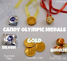 candy olympic medals, gold and bronze