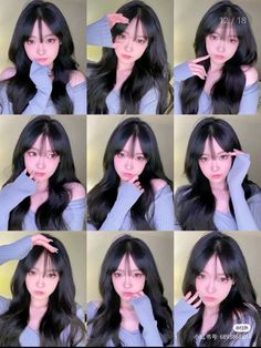 many different pictures of a woman with long black hair