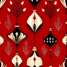 a red background with black and white ornaments