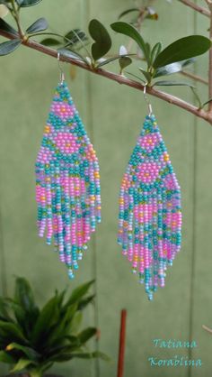 Author's Beaded Earrings Long Evening Seed Bead Earring - Etsy Cheap Colorful Beaded Earrings For Vacation, Seed Bead Earring, Beading Earrings, Beadwork Earrings, Bead Earring, Bead Board, Earrings Patterns, Bright Turquoise, Beaded Earrings Patterns