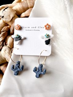 Handmade with polymer clay. Extremely light weight and hypoallergenic. Size is 1 inch Clay Cow, Cow Earrings, Earrings For Kids, Handmade Clay Jewelry, Cactus Earrings, Flower Earring, Cute Cow, Kids Earrings, Cute Cows