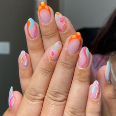 Summer Lake Nails, Acrylic Nail Designs For Summer Almond, Lake Nails Summer, Fun Summer Nails Almond, Nails For Spring 2023, Lake Nails, New Summer Nails, Summer Nail 2023