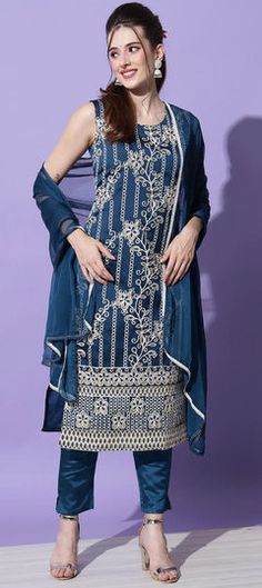 Blue color Salwar Kameez in Cotton, Silk fabric with Embroidered, Thread, Zari work Cotton Silk Fabric, Zari Work, Salwar Suit, Pants Straight, Salwar Suits, Salwar Kameez, Cotton Silk, Silk Fabric, Blue Fashion