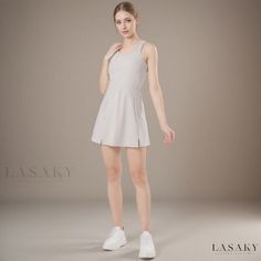 Lasaky - Womens Casual Sporty Tennis Dress with Spaghetti Straps and Sleeveless Design Sleeveless Stretch Tennis Dress For Summer, Casual Sleeveless Tennis Dress For Summer, Casual Sleeveless Summer Tennis Dress, Sleeveless Tennis Dress, White Sleeveless Tennis Dress, Casual Sporty, Tennis Dress, Womens Casual, Silk Material